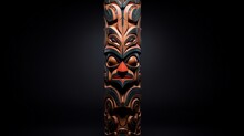 A Wooden Totem Pole Carved With Intricate Patterns.