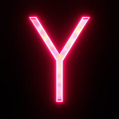Poster - Neon alphabet letter y on black background for education concept