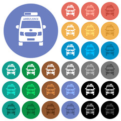 Canvas Print - Ambulance car front view round flat multi colored icons