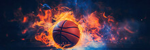 Basketball On Fire Isolated On A Black Background 