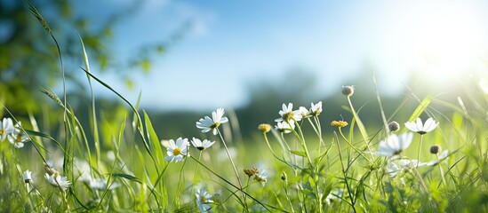 Wall Mural - the beautiful spring landscape showcases a stunning floral design against a clear blue sky, with vib