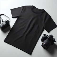 Wall Mural - Black T-Shirt Mockup with Plain White Background