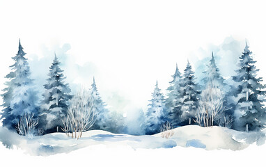 Wall Mural - Paisagem de inverno em aquarela desenhada à mão. Elementos do vetor de Natal para cartaz, cartões, panfleto