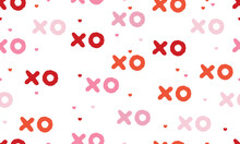 Hugs And Kisses Abbreviation And Hearts Seamless Pattern. Xoxo Gentle Pink Background. Love Relationship Valentines Day Design. Vector Illustration