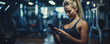 © Michal - Beautiful woman using a smartphone during fitness exercise or workout. Gym technology concept,