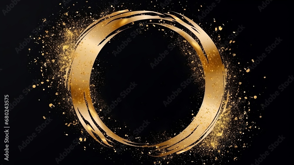 Glitter golden circle frame with brush stroke on black background Stock ...