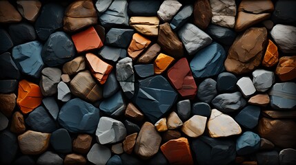 Wall Mural - Stacked Stone Material Background: Close-up Abstract Heap of Rough Stones, Construction Industry Design