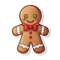 Sticker - Cute Cartoon Christmas Gingerbread Man Illustration Sticker Isolated on a White Background