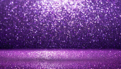 Wall Mural - abstract purple sparkling glitter wall and floor perspective background studio with blur bokeh luxury holiday backdrop mock up for display of product holiday festive greeting card