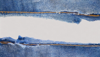 Wall Mural - edge frame of blue denim jeans ripped over white background
