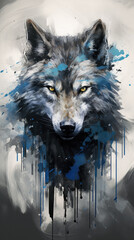  Ethereal Elegance: Captivating Side Profile of a Wolf, Spray-Painted in Striking Silver and Blue, Perfect for Stylish Wallpaper