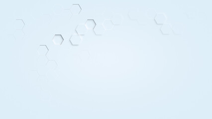 Poster - Abstract patterns of hexagons with 3d effect on light blue background. Technology, connection and data concept. High resolution full frame abstract and modern background with copy space.