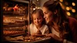 Patiently waiting inside the oven, a woman and her daughter look forward to Christmas gingerbread f.