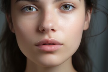 close up beautiful face, young girl with natural beauty. freshskin beauty, glow skin without makeup.