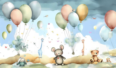baby nursery pastel watercolor wall mural wallpaper background