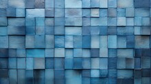  A Close Up Of A Wall Made Up Of Many Different Shades Of Blue Blocks Of Varying Heights And Widths.