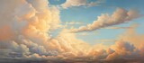 Fototapeta  - As the afternoon sky transitioned into evening, the clouds billowed gracefully above the trees, painting a breathtaking tapestry sky.
