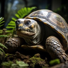 Aldabra Giant Tortoise. One Of The Largest Tortoises In The World. Huge Reptiles Portrait. Exotic Animals, Love And Traveling Concept. Great Image For Web Icon, Game Avatar, Profile Picture