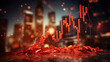 Economic recession crisis, red financial, stock market crash with chart falling down on blur background