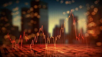 Economic recession crisis, red financial, stock market crash with chart falling down on blur background