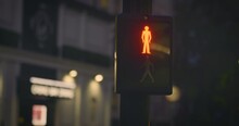Pedestrian crossing lights in city at night