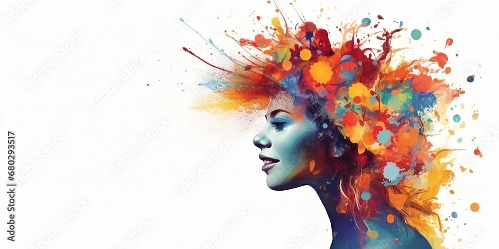 Mental health and creative abstract concept. Colorful illustration of ...