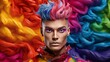 male portrait,  rainbow color scheme, concept: celebrate diversity and inclusion, copy space, 16:9