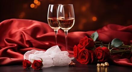 Wall Mural - rose with champagne and sparkling lights