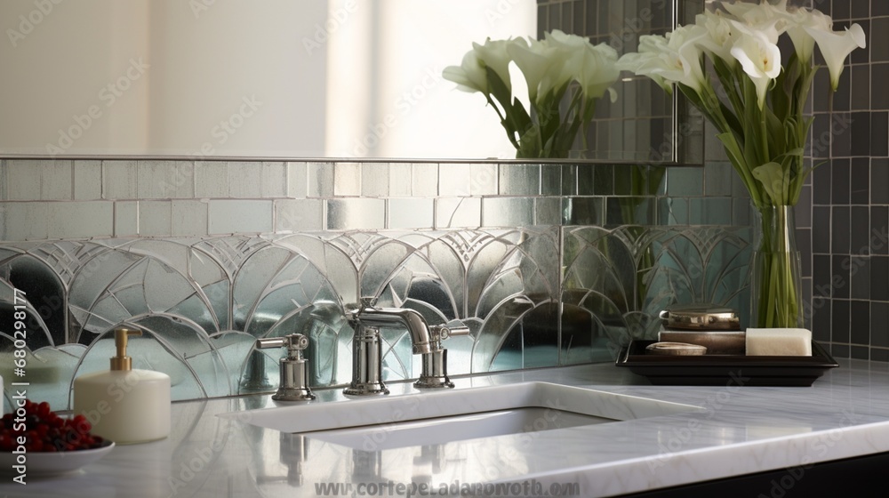 Art Deco Inspiration: A bathroom backsplash with Art Deco-inspired ...