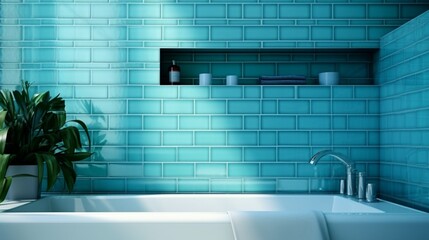 Wall Mural - Aqua Blue Tiles: A bathroom wall adorned with soothing aqua blue tiles, creating a tranquil atmosphere.