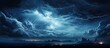 The white woolen clouds contrasted against the blue sky, their texture highlighted as the sky dramatically darkened with a brewing thunderstorm, creating a fantastic scene illuminated by flashes of