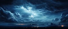 The White Woolen Clouds Contrasted Against The Blue Sky, Their Texture Highlighted As The Sky Dramatically Darkened With A Brewing Thunderstorm, Creating A Fantastic Scene Illuminated By Flashes Of