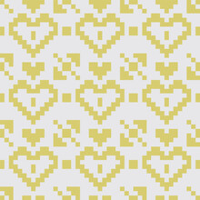 A Pixel Pattern With Yellow Hearts On A White Background