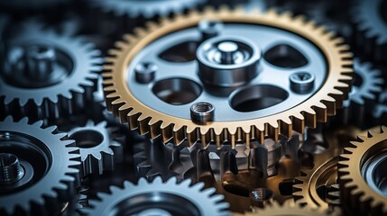 Wall Mural - A macro shot of interlocking gears in a machine