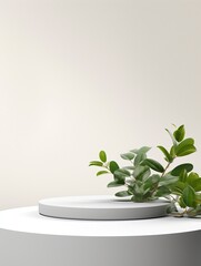 Canvas Print - Product display podium with nature leaves on white background, empty podium, copy space, generative ai