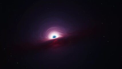 Wall Mural - Interstellar black hole with glowing accretion disk and singularity nucleus. Concept 3D animation of cosmic wormhole on starry space background. Theory of relativity and quantum physics wallpaper.