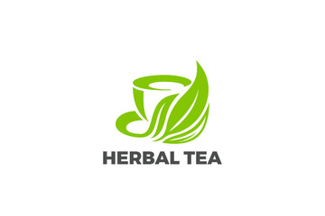 Poster - Tea Cup Leaves Logo Herbal Vector Design template.