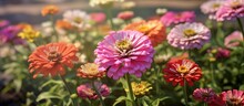 In The Garden, A Stunning Display Of Colorful Blooms Catches Ones Eye, Especially The Beautiful Hot Pink Zinnias, Which Light Up The Entire Flower Bed.