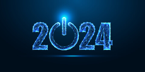Wall Mural - Concept of 2024 New Year startup, business project with 2024 digits and start power button