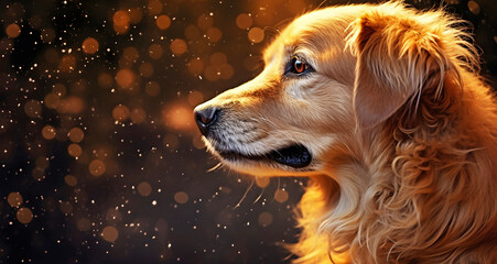 Wall Mural - golden retriever dog and bokeh background.