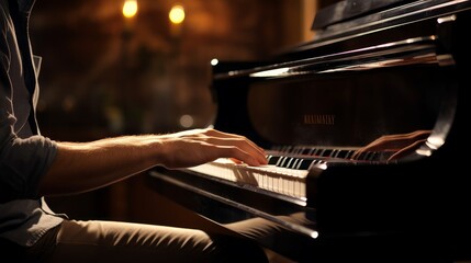 Poster - Caucasian pianist playing a chord with focus AI generated illustration