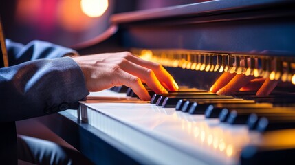 Poster - Caucasian pianist playing a chord with focus AI generated illustration