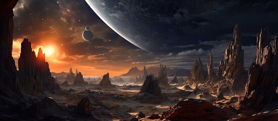 Wall Mural - vast expanse of the universe, the black sky served as a stunning background for the luminous moon, c