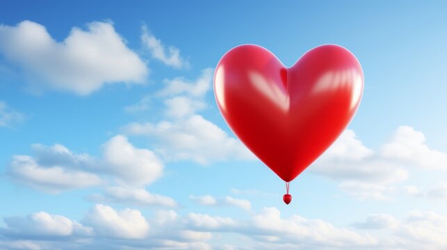 Heart-shaped balloon in floating against blue sky AI generated illustration