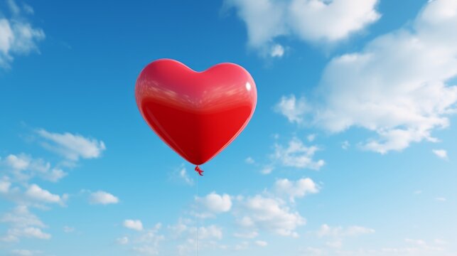 Heart-shaped balloon in floating against blue sky AI generated illustration