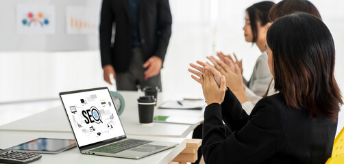 Poster - seo search engine optimization for modish e-commerce and online retail business showing on computer 
