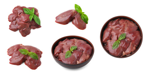 Wall Mural - Fresh raw chicken liver isolated on white, collection