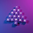 Christmas Tree Symbol made by Computer keys cap on purple color background. Minimal Christmas idea concept flat lay. 3D Rendering