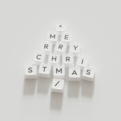 Fototapete - Christmas Tree Symbol made by white color Computer keys cap on white background. Minimal Christmas idea concept flat lay. 3D Rendering