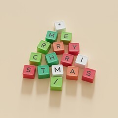 Fototapete - Christmas Tree Symbol made by colorful Computer keys cap on beige color background. Minimal Christmas idea concept flat lay. 3D Rendering